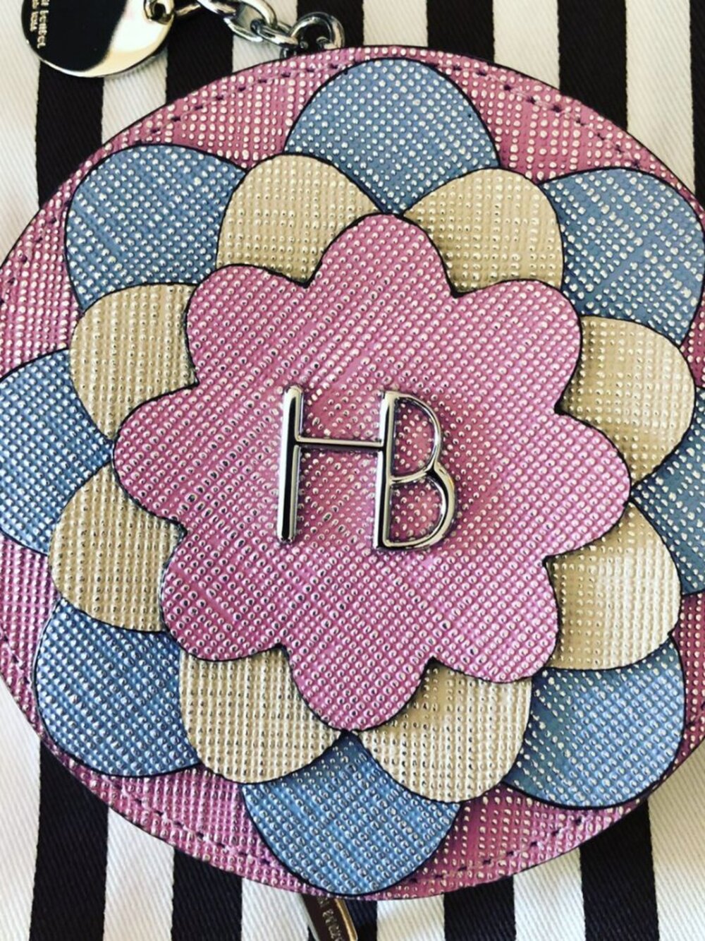 New! Very Rare & HTF Henri Bendel Flower Coin Purse Bag Charm Centennial Stripe